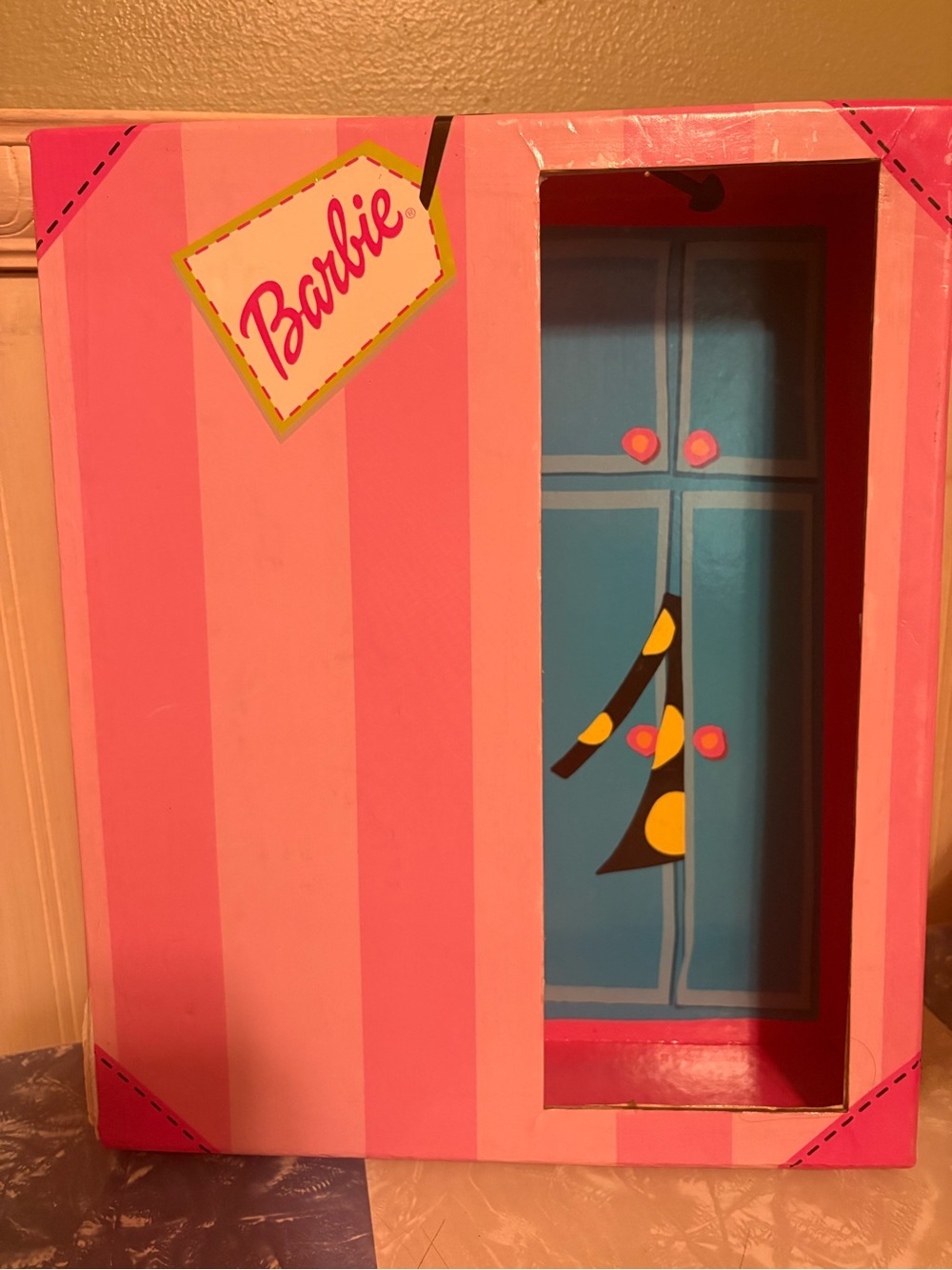 Vintage Barbie Pink Striped Travel Case with Closet and Doll Display